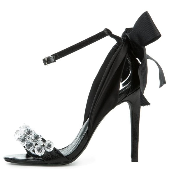 ☆ Cape Robbin Black Satin Upper Crystal Beading 4.5" Stiletto Heel - Picture 4 of 5